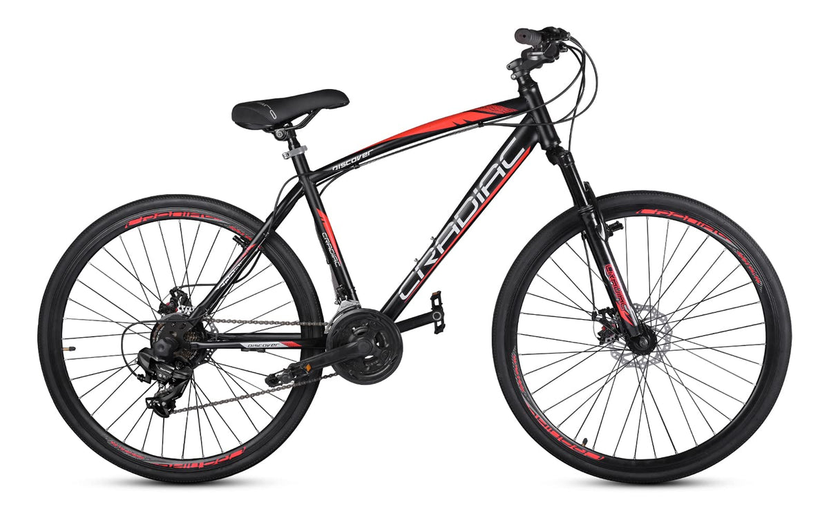 Cradiac Discover PRO 21 Speed Steel High Performance Gear Hybrid Cycles for Men with Front Suspension & Disc Brakes | Ideal for 15+ Years, Unisex, Frame Size : 18.5 Inch | 700 * 35C Tires 
