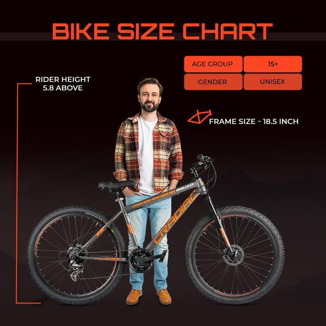 Cradiac Squad 21 Speed High Performance Steel Mountain Cycles for Men with Front Suspension & Dual Disc Brake 21 Geared MTB Bike 29 T | Ideal for 15+ Years, Unisex, Frame Size : 18.5 inch 