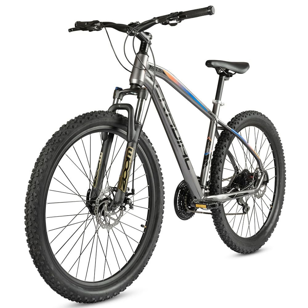 Cradiac XC 900 24 Speed 6061 Alloy Cycle 27.5 T 24 Geared Bicycle for Men with Front Zoom Lockout Suspension & Dual Disc Brake Mountain Bike | Ideal for 14+ Years, Unisex, Frame Size : 18 Inch, Grey 