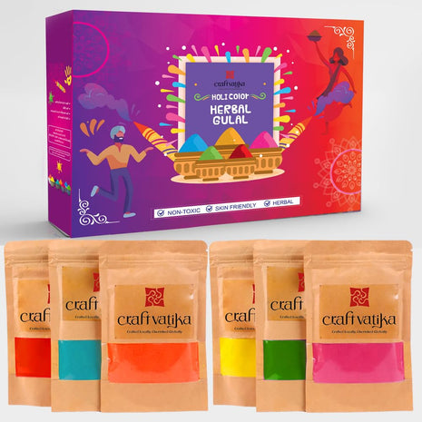 CraftVatika Natural Holi Color Gulal Rang | 480g - 6 Shades × 80g Gulal Organic Holi Colours | Eco Friendly Holi Color Non Toxic Holi for Family, Skin Safe Colors Pack of 6 Multicolor 