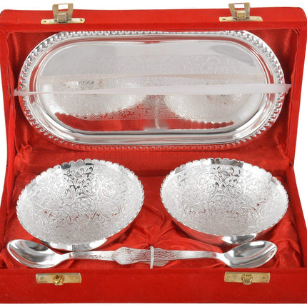 Crafts King German Silver Bowl Set With Awesome Gifts Box -Capsul 5 Pieces, 0.8 Kg, 500 Milliliters - 500 Ml 