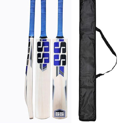 Cricket Bat Popular Willow Full Size for Tennis Balll, Plastic Ball, Rubber Bal with Bat Cover (S_S Blue) 