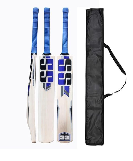 Cricket Bat Popular Willow Full Size for Tennis Balll, Plastic Ball, Rubber Bal with Bat Cover (S_S Blue) 