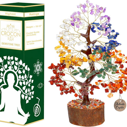 Crocon Seven Chakra Tree of Life for Positive Energy - Feng Shui Decor, Fake Bonsai, Crystals and Healing Stones, Money Tree, Room Decor 7 Chakra, Stone, Healing Crystals, Spiritual Gifts 