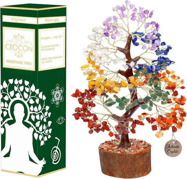 Crocon Seven Chakra Tree of Life for Positive Energy - Feng Shui Decor, Fake Bonsai, Crystals and Healing Stones, Money Tree, Room Decor 7 Chakra, Stone, Healing Crystals, Spiritual Gifts 