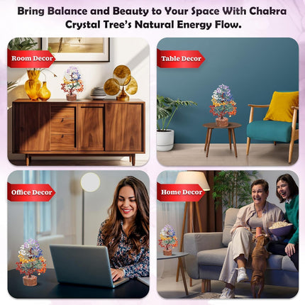 Crocon Seven Chakra Tree of Life for Positive Energy - Feng Shui Decor, Fake Bonsai, Crystals and Healing Stones, Money Tree, Room Decor 7 Chakra, Stone, Healing Crystals, Spiritual Gifts 