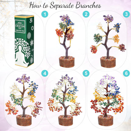 Crocon Seven Chakra Tree of Life for Positive Energy - Feng Shui Decor, Fake Bonsai, Crystals and Healing Stones, Money Tree, Room Decor 7 Chakra, Stone, Healing Crystals, Spiritual Gifts 