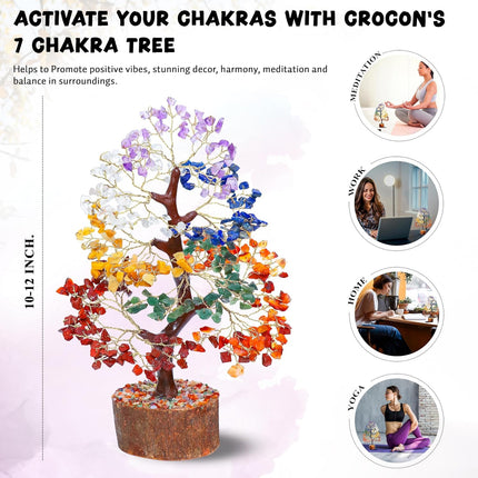 Crocon Seven Chakra Tree of Life for Positive Energy - Feng Shui Decor, Fake Bonsai, Crystals and Healing Stones, Money Tree, Room Decor 7 Chakra, Stone, Healing Crystals, Spiritual Gifts 