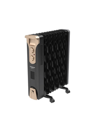 Crompton 09 Fin Insta Ferver wave Fin OFR (Oil Filled Radiator)|Room Heater|2400 W|3 Heat Settings & PTC Fan Heater|Over heat & Tilt protection |360° Heating (Black)|2yrs warranty|Black & Copper 