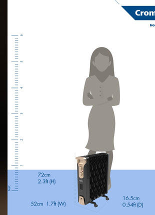 Crompton 09 Fin Insta Ferver wave Fin OFR (Oil Filled Radiator)|Room Heater|2400 W|3 Heat Settings & PTC Fan Heater|Over heat & Tilt protection |360° Heating (Black)|2yrs warranty|Black & Copper 