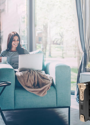 Crompton 09 Fin Insta Ferver wave Fin OFR (Oil Filled Radiator)|Room Heater|2400 W|3 Heat Settings & PTC Fan Heater|Over heat & Tilt protection |360° Heating (Black)|2yrs warranty|Black & Copper 