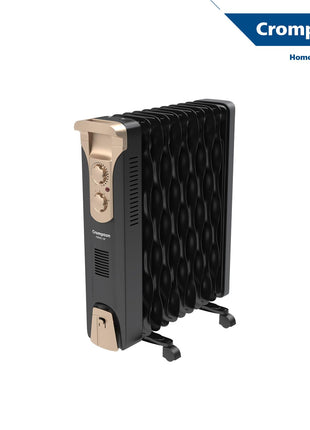 Crompton 09 Fin Insta Ferver wave Fin OFR (Oil Filled Radiator)|Room Heater|2400 W|3 Heat Settings & PTC Fan Heater|Over heat & Tilt protection |360° Heating (Black)|2yrs warranty|Black & Copper 