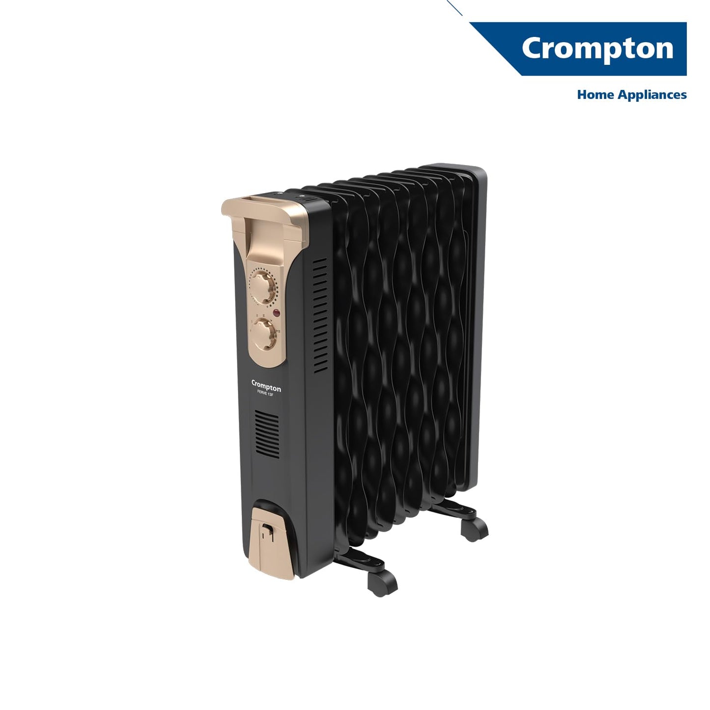 Crompton 09 Fin Insta Ferver wave Fin OFR (Oil Filled Radiator)|Room Heater|2400 W|3 Heat Settings & PTC Fan Heater|Over heat & Tilt protection |360° Heating (Black)|2yrs warranty|Black & Copper 