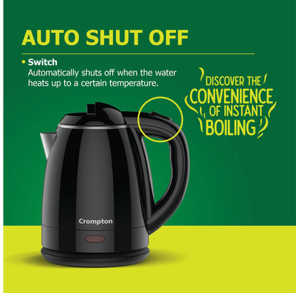 Crompton ActivHot Electric Kettle | 1.2 Litres | Cool Touch | Black 