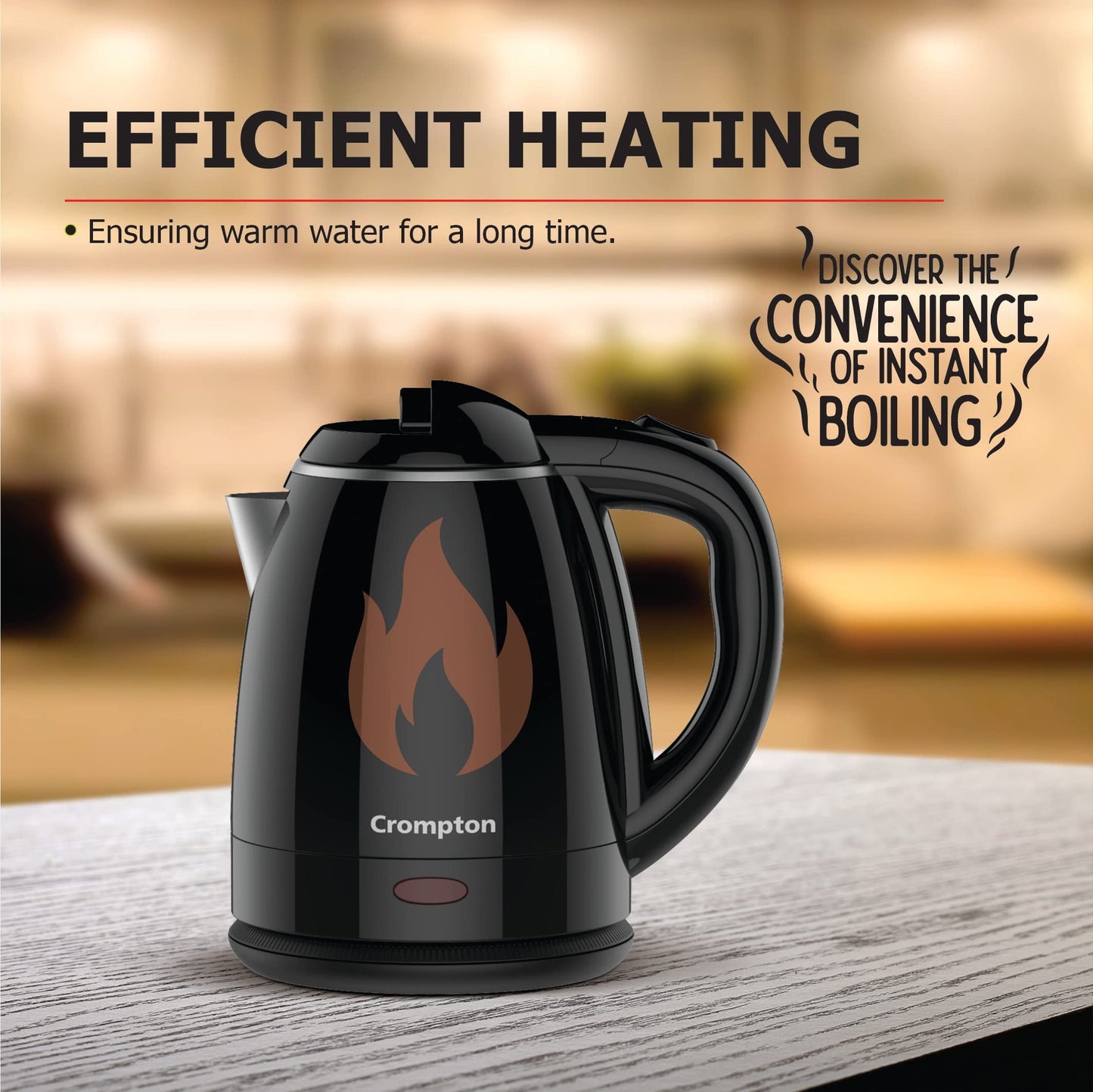 Crompton ActivHot Electric Kettle | 1.2 Litres | Cool Touch | Black 