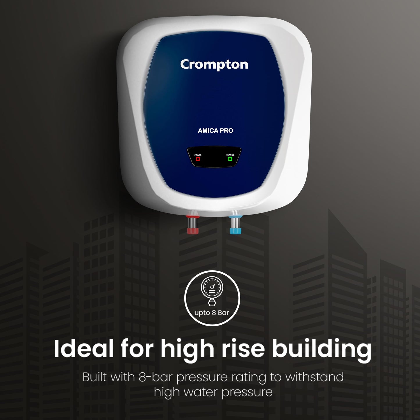 Crompton Amica Pro 15-L, 5 Star Rated Storage Water Heater with Superior Glassline Coated Tank, Powerful 2000W Heating Element, Rust Proof Plastic Body and Advanced 3 Level Safety (White and Blue) 