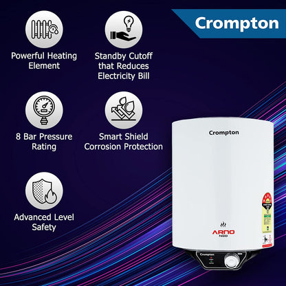 Crompton Arno Neo 15-L 5 Star Rated Storage Water Heater (Geyser) with Advanced 3 Level Safety, National Energy Conservation Award Winner 2023 