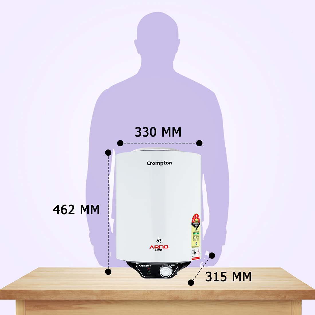 Crompton Arno Neo 15-L 5 Star Rated Storage Water Heater (Geyser) with Advanced 3 Level Safety, National Energy Conservation Award Winner 2023 