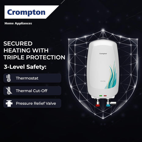 Crompton Arno Neo 3 Litres instant water heater (Geyser) with 3 Level Advance Safety and Food grade technology|Rust proof Body | 5 years tank warranty | 2 years element warranty 