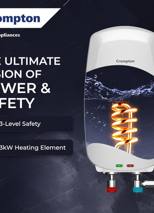 Crompton Arno Neo 3 Litres instant water heater (Geyser) with 3 Level Advance Safety and Food grade technology|Rust proof Body | 5 years tank warranty | 2 years element warranty 