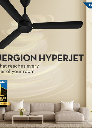 Crompton Energion Hyperjet 1200mm BLDC Ceiling Fan | Point Anywhere Remote Control | BEE 5 Star Rated Energy Efficient | Superior Air Delivery | Anti-Rust | 2 Year Manufacturer Warranty | Matte Black 