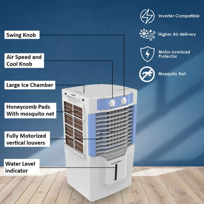 Crompton Ginie Neo Personal Air Cooler - 10L, White and Light Blue 