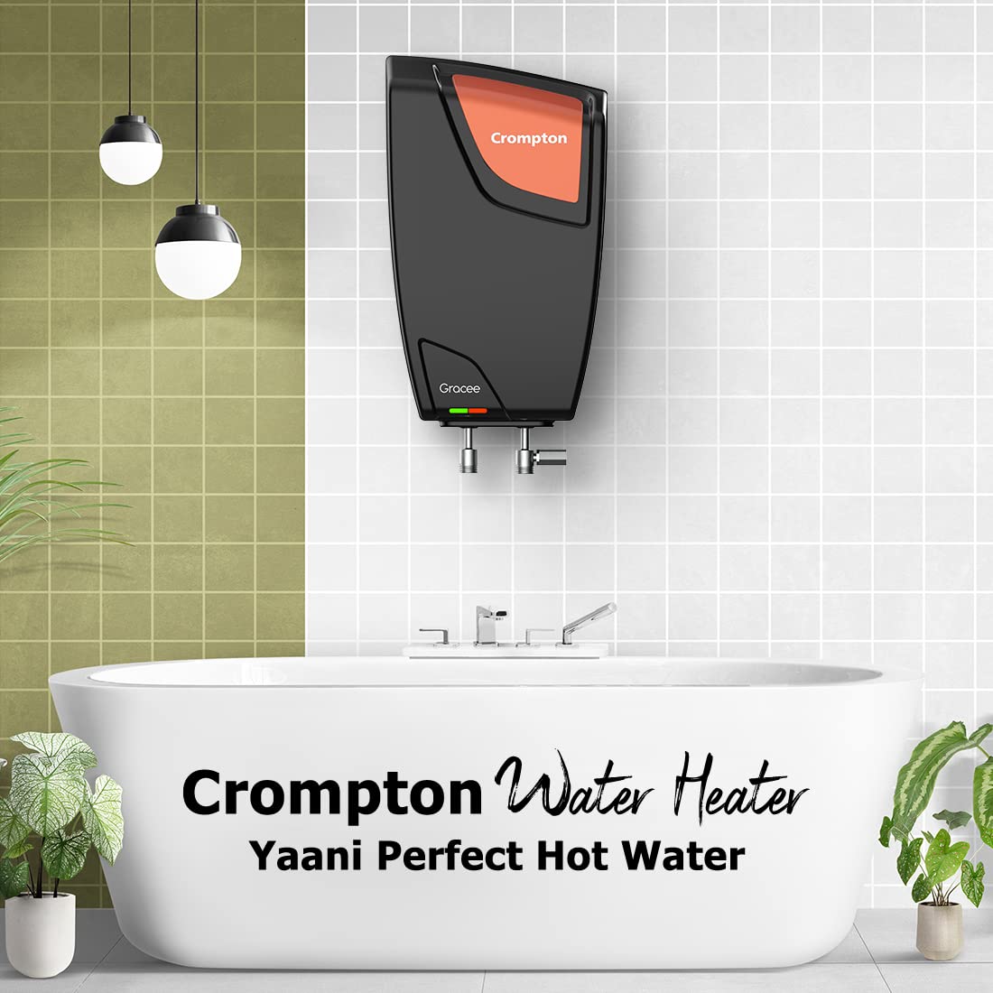 Crompton Gracee 5 Litres instant water heater with 4 Level Advance Safety | 3000W fast heating element | Rust proof Body | 5 years tank warranty | 2 years element warranty, Wall Mounting 