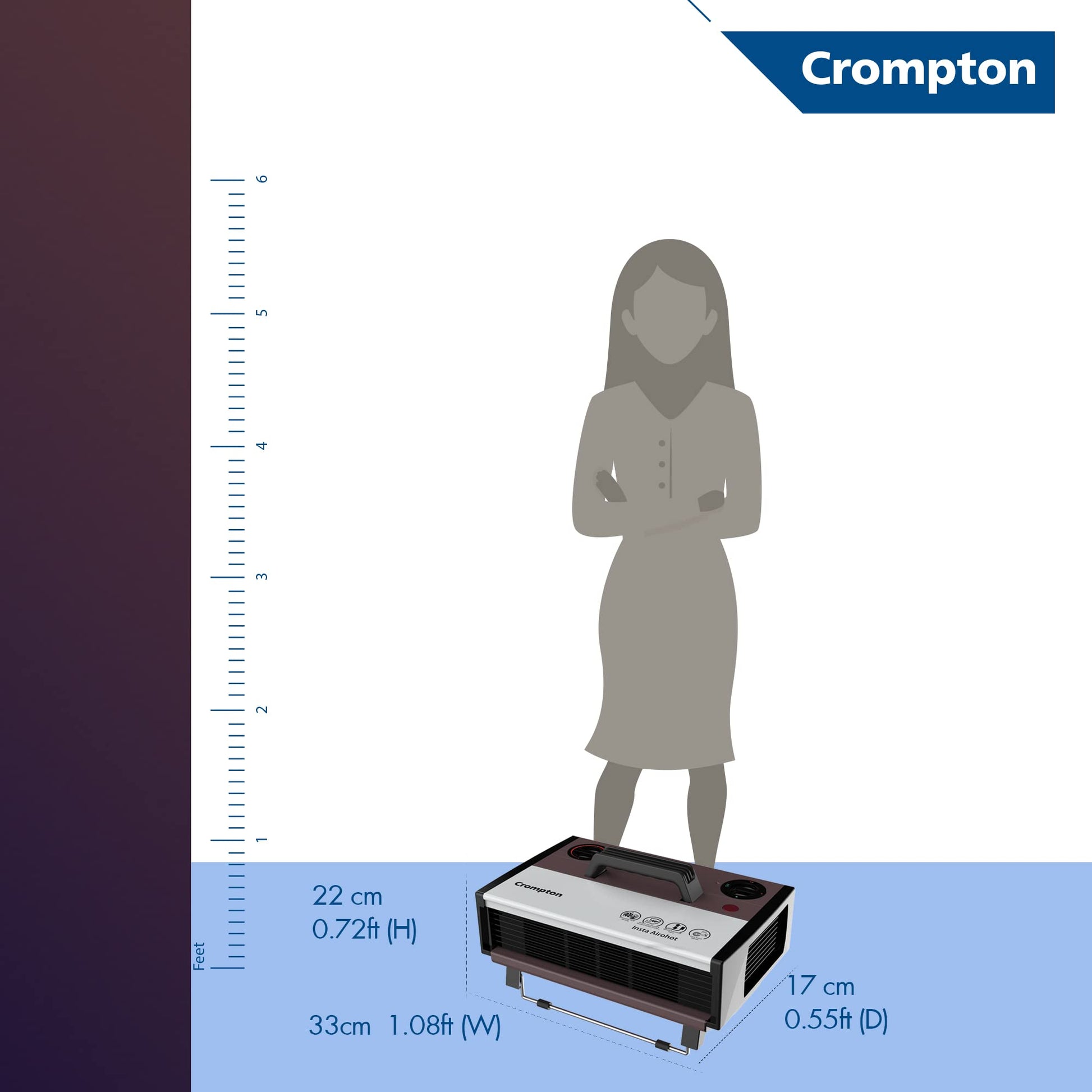 Crompton Insta Airohot 2000W heat convector with adjustable Thermostats Plastic body ISI Approved, Maroon, Standard 