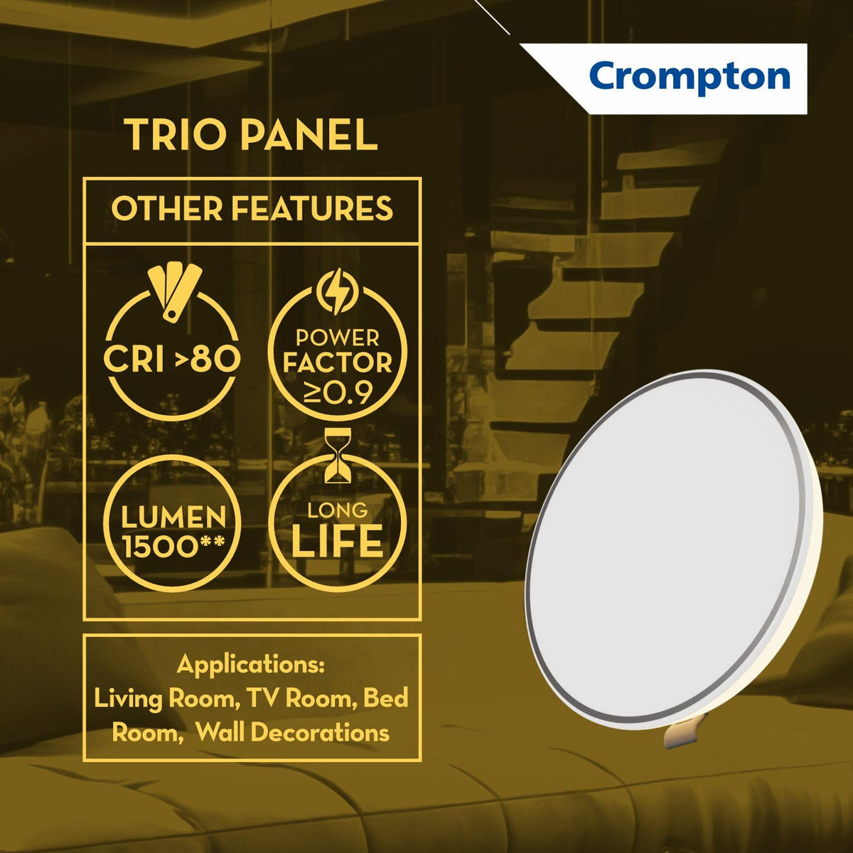 Crompton LED Downlighter Trio Panel with Indirect Lightning Mode 