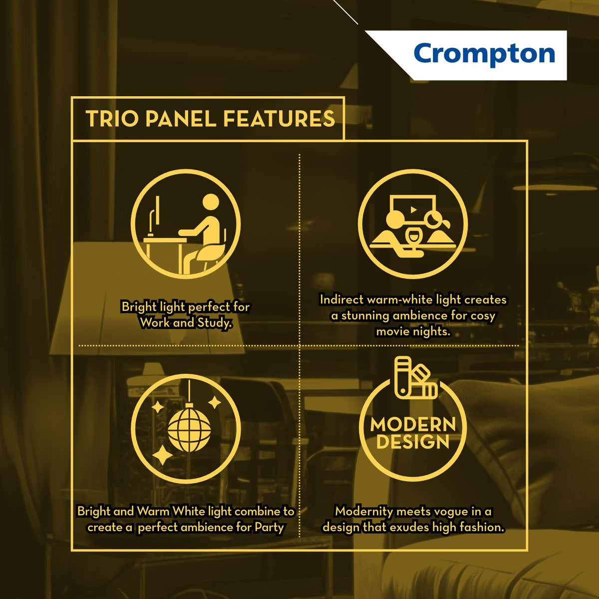 Crompton LED Downlighter Trio Panel with Indirect Lightning Mode 
