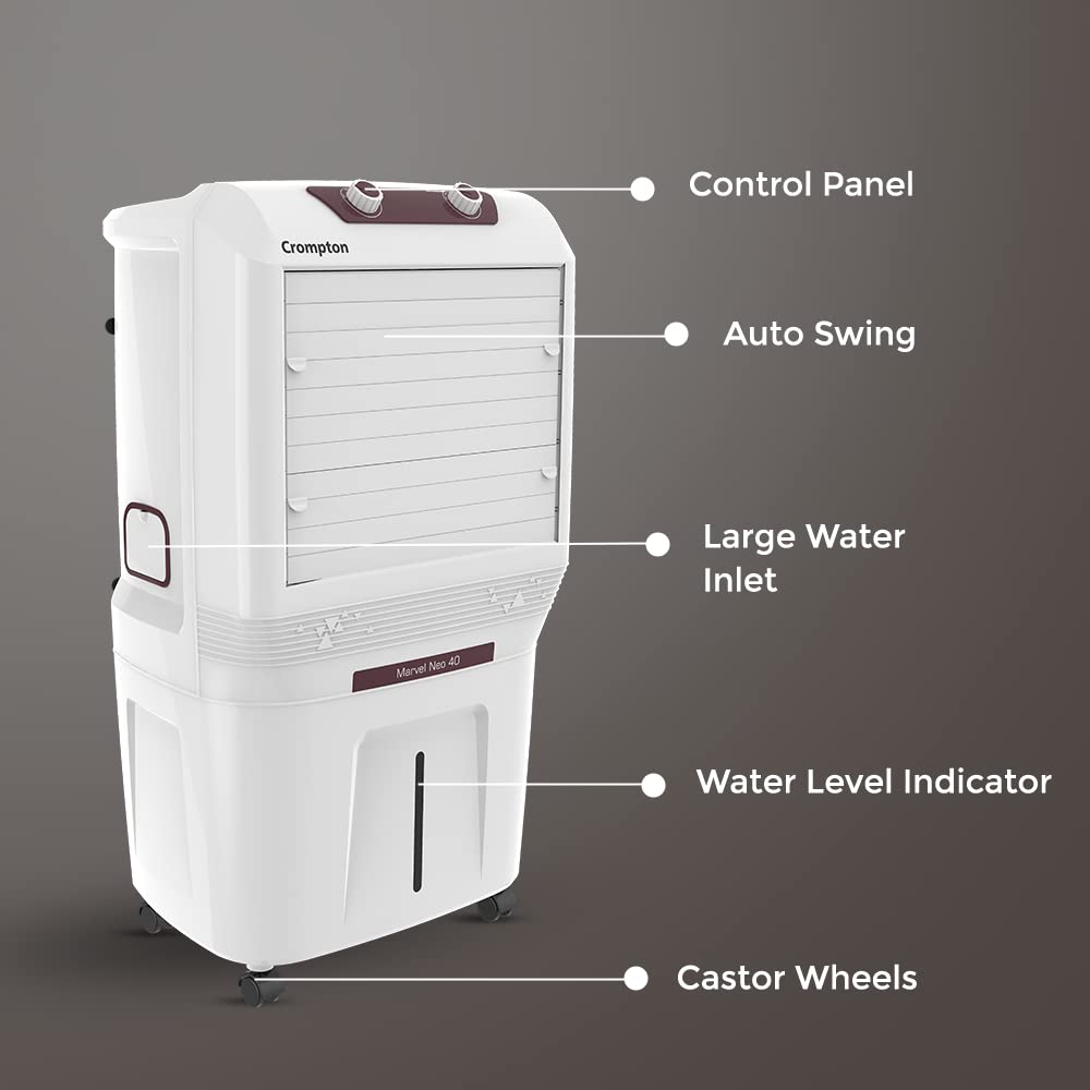 Crompton Marvel Neo Inverter Compatible Portable Personal Air Cooler (40L, White). 
