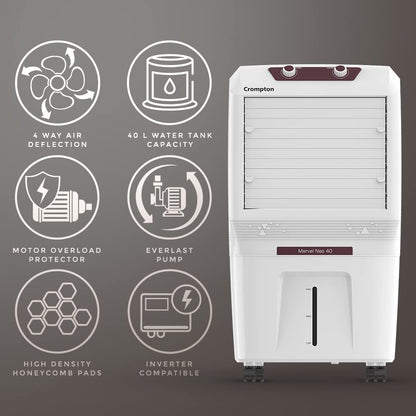 Crompton Marvel Neo Inverter Compatible Portable Personal Air Cooler (40L, White). 