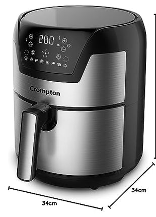 Crompton NourisPro DG 4.5 Ltr Digital Air Fryer with Quick Fry Technology | 1500 Watts | Double Inner Bowl for Easy Cleaning | 8 Indian Preset Menus | Free Accessories 