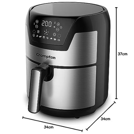 Crompton NourisPro DG 4.5 Ltr Digital Air Fryer with Quick Fry Technology | 1500 Watts | Double Inner Bowl for Easy Cleaning | 8 Indian Preset Menus | Free Accessories 