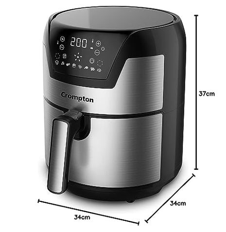 Crompton NourisPro DG 4.5 Ltr Digital Air Fryer with Quick Fry Technology | 1500 Watts | Double Inner Bowl for Easy Cleaning | 8 Indian Preset Menus | Free Accessories 