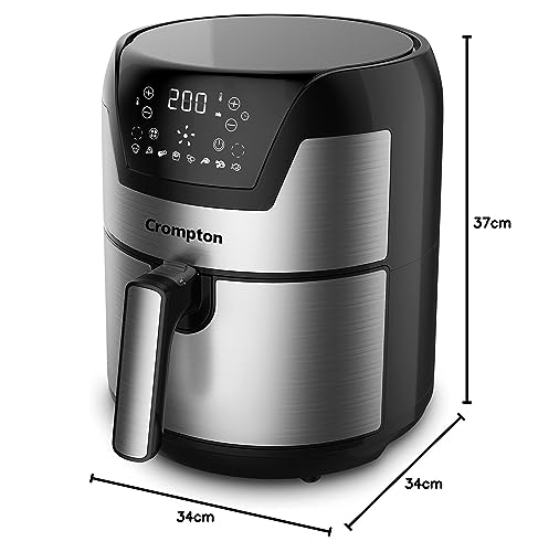 Crompton NourisPro DG 4.5 Ltr Digital Air Fryer with Quick Fry Technology | 1500 Watts | Double Inner Bowl for Easy Cleaning | 8 Indian Preset Menus | Free Accessories 