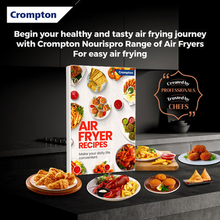 Crompton NourisPro DG 4.5 Ltr Digital Air Fryer with Quick Fry Technology | 1500 Watts | Double Inner Bowl for Easy Cleaning | 8 Indian Preset Menus | Free Accessories 