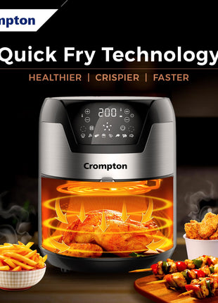 Crompton NourisPro DG 4.5 Ltr Digital Air Fryer with Quick Fry Technology | 1500 Watts | Double Inner Bowl for Easy Cleaning | 8 Indian Preset Menus | Free Accessories 