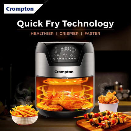 Crompton NourisPro DG 4.5 Ltr Digital Air Fryer with Quick Fry Technology | 1500 Watts | Double Inner Bowl for Easy Cleaning | 8 Indian Preset Menus | Free Accessories 