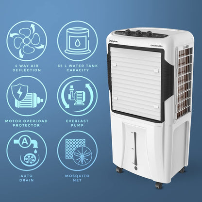 Crompton Optimus 100 Litres Desert Air Cooler for home | Large & Easy Clean Ice Chamber | High Density Honeycomb Pads | Auto-Fill & Drain | Everlast Pump | Humidity Control 