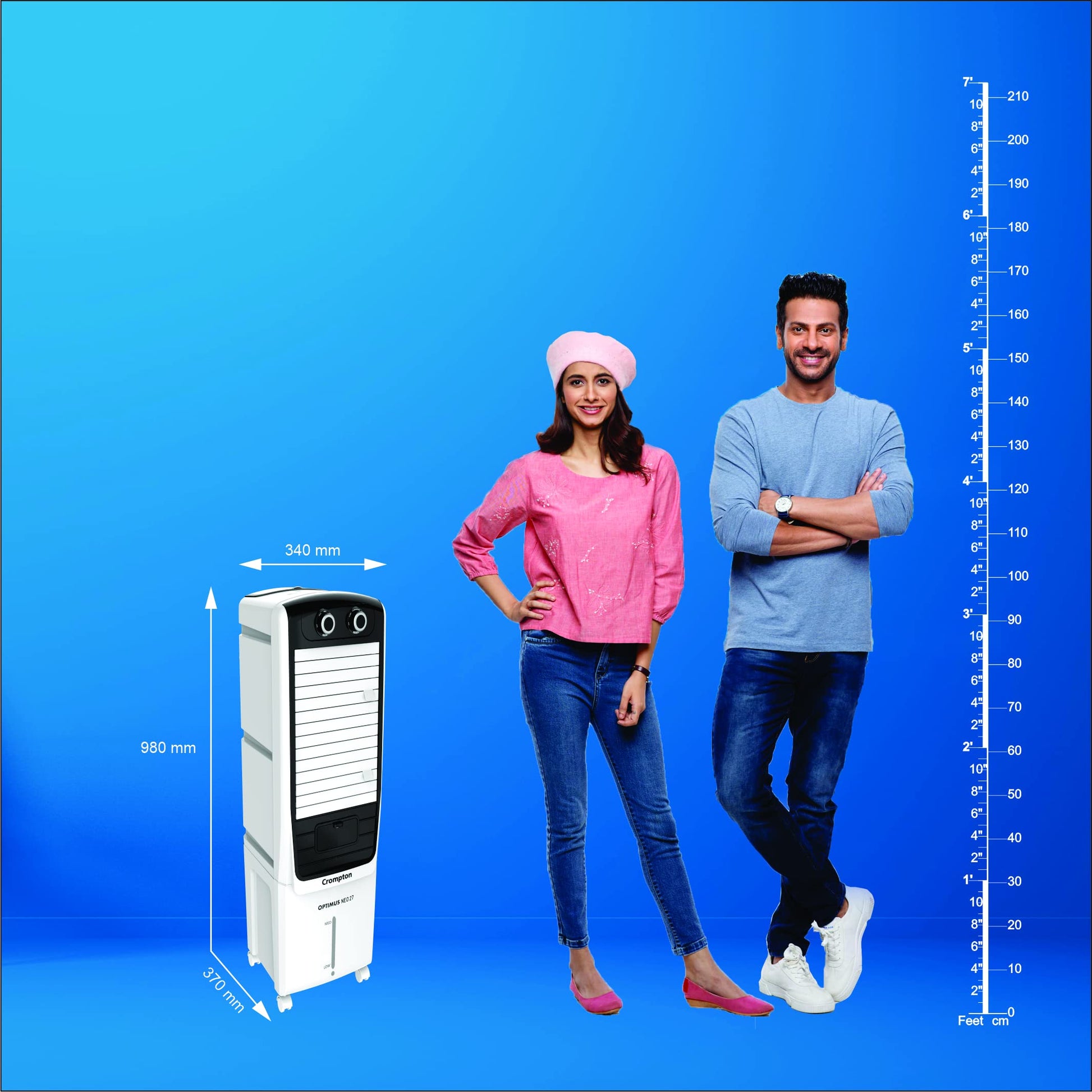 Crompton Optimus Neo 27 Litres Tower Air Cooler for home | Easy Clean Ice Chamber | 4-Way Air Deflection | High Density Honeycomb Pads | Everlast Pump | Inverter Compatible 