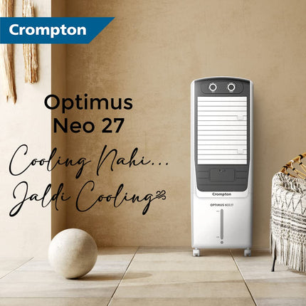 Crompton Optimus Neo 27 Litres Tower Air Cooler for home | Easy Clean Ice Chamber | 4-Way Air Deflection | High Density Honeycomb Pads | Everlast Pump | Inverter Compatible 