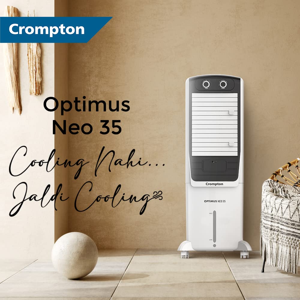 Crompton Optimus Neo 35 Litres Tower Air Cooler for home | Easy Clean Ice Chamber | 4-Way Air Deflection | High Density Honeycomb Pads | Everlast Pump 