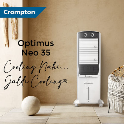Crompton Optimus Neo 35 Litres Tower Air Cooler for home | Easy Clean Ice Chamber | 4-Way Air Deflection | High Density Honeycomb Pads | Everlast Pump 