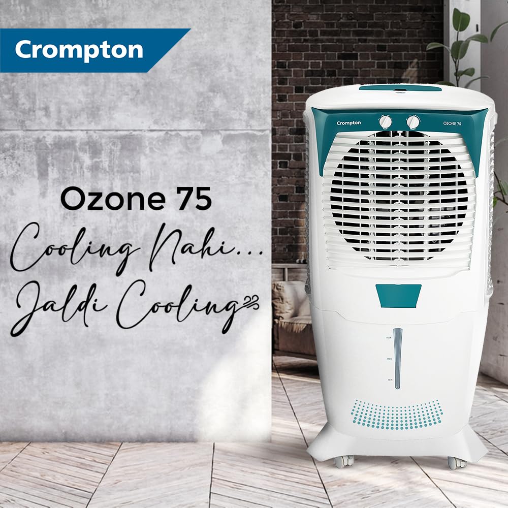 Crompton Ozone 75 Litres Desert Air Cooler for home | Large & Easy Clean Ice Chamber | 4-Way Air Deflection | High Density Honeycomb Pads | Everlast Pump | Auto Fill 