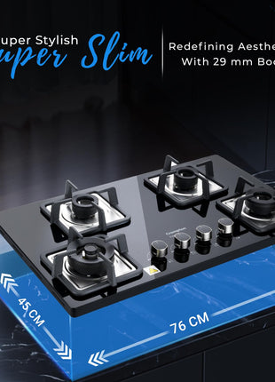 Crompton Superslim Hb TAB Super Slim 78 cm 4Br MBLK Tablet Hob With Toughened Glass (Tempered Glass, 4 Burner, Midnight Black) 