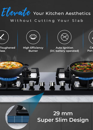 Crompton Superslim Hb TAB Super Slim 78 cm 4Br MBLK Tablet Hob With Toughened Glass (Tempered Glass, 4 Burner, Midnight Black) 