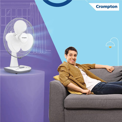 Crompton Wave Star 400MM High Speed Table Fan | High Air Delivery| Smooth Oscillation |2 Year Warranty | Cool Grey 