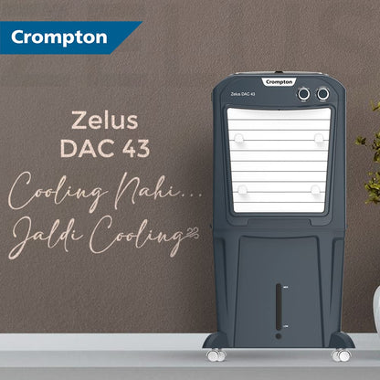 Crompton Zelus DAC Desert Air Cooler- 43L, with Everlast Pump, 4-Way Air Deflection and Honeycomb Pads, Grey, (ACGC-ZELUSDAC43) 
