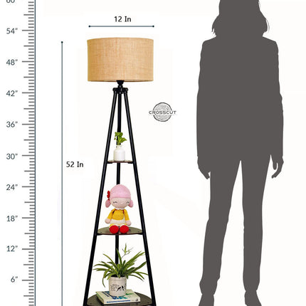 Crosscut Furniture Metal Floor Lamp with 3 Shelves (Brown Jute). LED Bulb Included. 